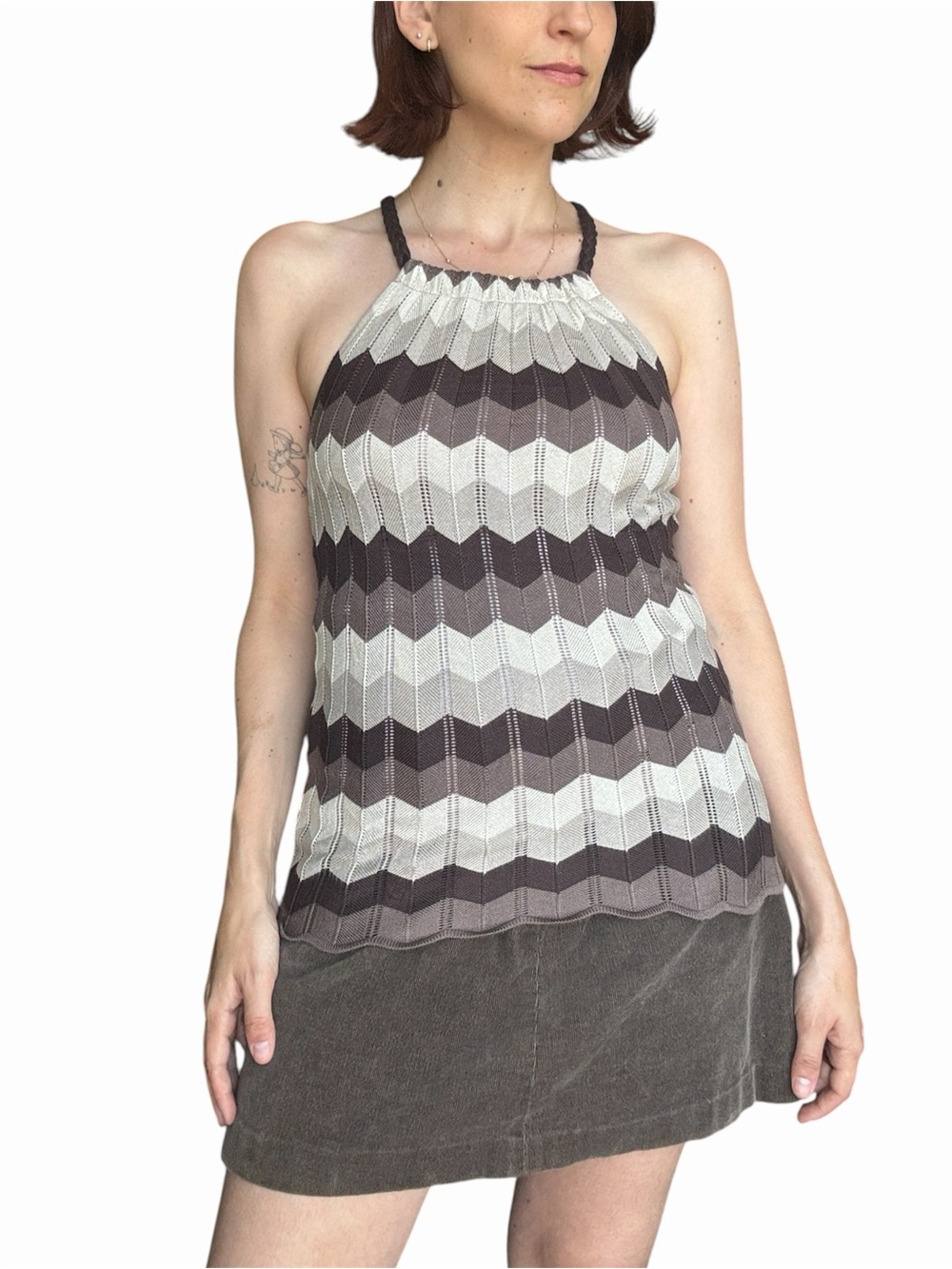 Vintage Le Château Chevron Zig Zag Knit Halter Top Y2K | Tagged XXS, Fits S
